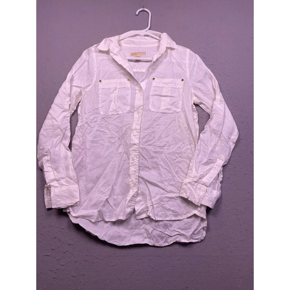 Michael Michael Kors Button Up Shirt Linen White XS Womens